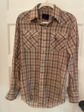 VTG Men's Brown Plaid Long-Sleeve Topaz Snap Western Shirt